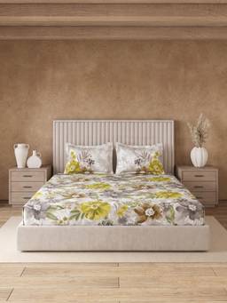 Ddecor Live Beautiful - 100% Cotton Floral 145TC Super King Bedsheet With 2 Pillow Covers - Yellow