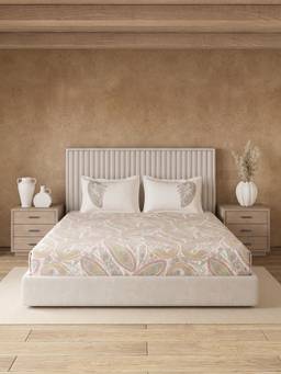Ddecor Live Beautiful - 100% Cotton Ethnic 145TC Super King Bedsheet With 2 Pillow Covers - Beige