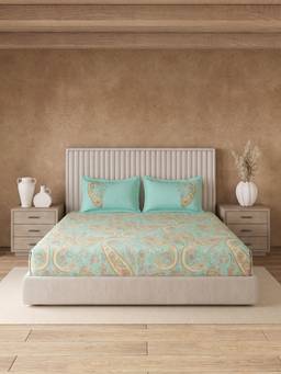 Ddecor Live Beautiful - 100% Cotton Ethnic 145TC Super King Bedsheet With 2 Pillow Covers - Turquoise