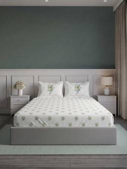 Ddecor Live Beautiful - 100% Cotton Floral 145TC Super King Bedsheet With 2 Pillow Covers - Green