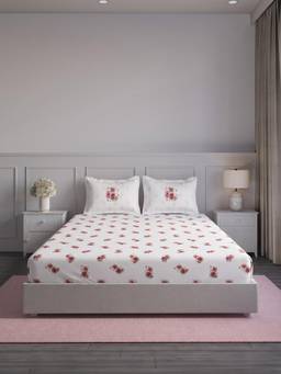 Ddecor Live Beautiful - 100% Cotton Floral 145TC Super King Bedsheet With 2 Pillow Covers - Pink