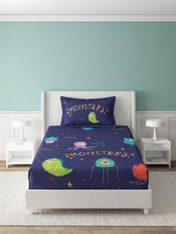 Ddecor Live Beautiful - 100% Cotton Graphic 145TC Single Bedsheet With Pillow Cover - Blue