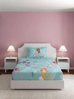 Ddecor Live Beautiful - 100% Cotton Graphic 145TC Single Bedsheet With Pillow Cover - Turquoise