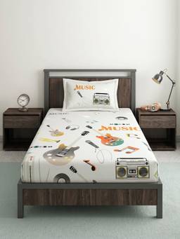 Ddecor Live Beautiful - 100% Cotton Graphic 145TC Single Bedsheet With Pillow Cover - Grey