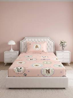 Ddecor Live Beautiful - 100% Cotton Graphic 145TC Single Bedsheet With Pillow Cover - Pink