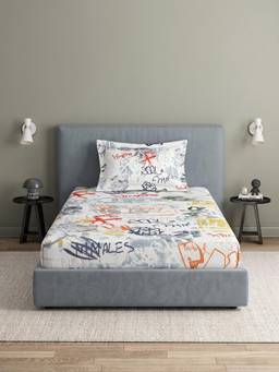 Ddecor Live Beautiful - 100% Cotton Graphic 145TC Single Bedsheet With Pillow Cover - White