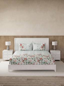 Ddecor Live Beautiful - 100% Cotton Floral 145TC Super King Bedsheet With 2 Pillow Covers - Red