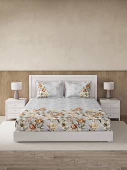 Ddecor Live Beautiful - 100% Cotton Floral 145TC Super King Bedsheet With 2 Pillow Covers - Brown