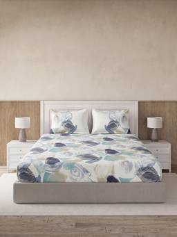 Ddecor Live Beautiful - 100% Cotton Abstract 145TC Super King Bedsheet With 2 Pillow Covers - Blue