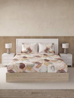 Ddecor Live Beautiful - 100% Cotton Abstract 145TC Super King Bedsheet With 2 Pillow Covers - Brown