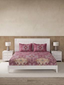 Ddecor Live Beautiful - 100% Cotton Ethnic 145TC Super King Bedsheet With 2 Pillow Covers - Wine