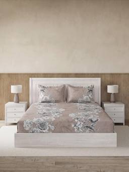 Ddecor Live Beautiful - 100% Cotton Floral 145TC Super King Bedsheet With 2 Pillow Covers - Beige