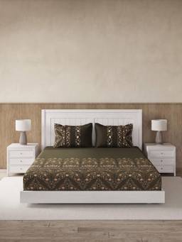 Ddecor Live Beautiful - 100% Cotton Ethnic 145TC Super King Bedsheet With 2 Pillow Covers - Brown