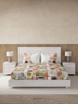 Ddecor Live Beautiful - 100% Cotton Abstract 145TC Super King Bedsheet With 2 Pillow Covers - Orange