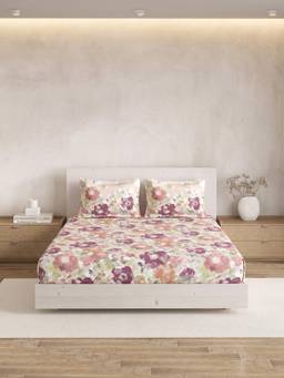 Ddecor Live Beautiful - 100% Cotton Floral 180TC Super King Bedsheet With 2 Pillow Covers - Pink