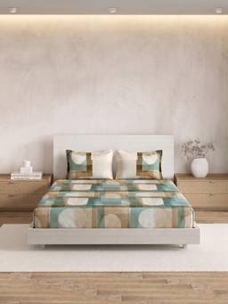 Ddecor Live Beautiful - 100% Cotton Geometric 180TC Super King Bedsheet With 2 Pillow Covers - Green