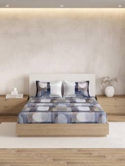 Ddecor Live Beautiful - 100% Cotton Geometric 180TC Super King Bedsheet With 2 Pillow Covers - Blue