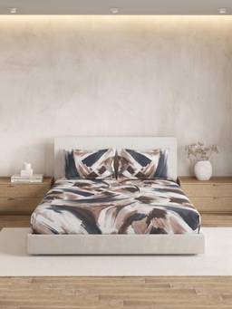 Ddecor Live Beautiful - 100% Cotton Abstract 180TC Super King Bedsheet With 2 Pillow Covers - Blue