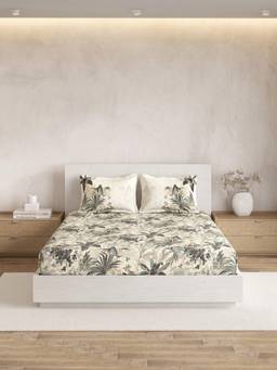 Ddecor Live Beautiful - 100% Cotton Floral 180TC Super King Bedsheet With 2 Pillow Covers - Green