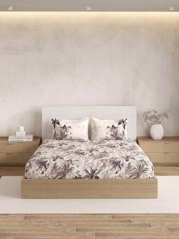 Ddecor Live Beautiful - 100% Cotton Floral 180TC Super King Bedsheet With 2 Pillow Covers - Brown