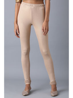 W - Pale Beige Knitted Solid leggings
