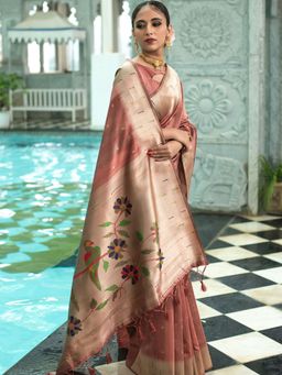 Odette - Copper Tussar Silk Paithani Saree with Unstitched Blouse
