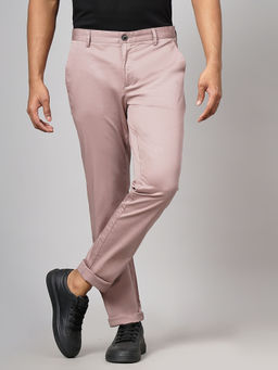 JadeBlue - Onion Pink Cotton Solid Casual Trouser - Slim Fit