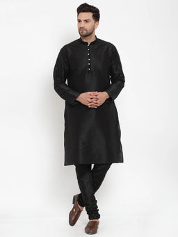 Kraft India - Men Black Dupion Silk Kurta with Churidar (Set of 2)