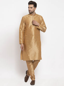 Kraft India - Men Gold Dupion Silk Kurta with Churidar (Set of 2)