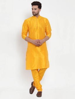 Kraft India - Men Mustard Dupion Silk Kurta with Churidar (Set of 2)