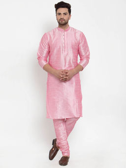 Kraft India - Men Pink Dupion Silk Kurta with Churidar (Set of 2)