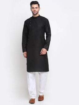 Kraft India - Men Cotton Black Solid Kurta with Pyjamas (Set of 2)