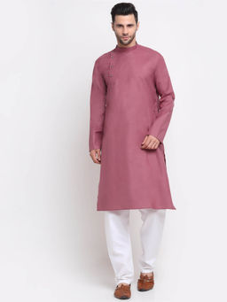 Kraft India - Men Cotton Mauve Solid Kurta with Pyjamas (Set of 2)