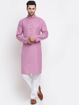 Kraft India - Men Cotton Check Purple Kurta with Pyjamas (Set of 2)