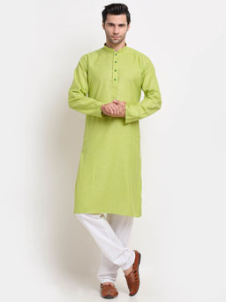 Kraft India - Men Cotton Check Green Kurta with Pyjamas (Set of 2)