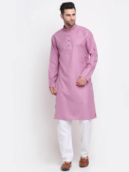 Kraft India - Men Cotton Striped Purple Kurta with Pyjamas (Set of 2)