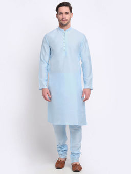 Kraft India - Men Silk Sky Blue Kurta & Churidar (Set of 2)