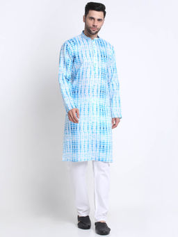 Kraft India - Men Sky Cotton Batik Print Kurta and Pyjama (Set of 2)