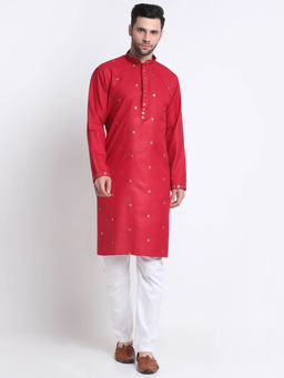 Kraft India - Men Maroon Cotton Sequence Kurta and Trousers (Set of 2)