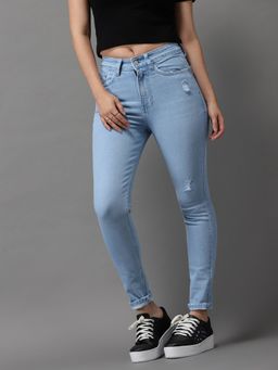 SHOWOFFFF - Womens Mildly Distressed Blue Skinny Fit Jeans