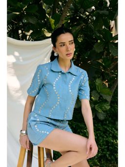 Kay Kay BY KKHUSHI SAHAII - Zaza Blue Denim Shirt with Shorts