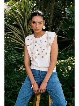Kay Kay BY KKHUSHI SAHAII - Coral Off White Embellished Top with Pant