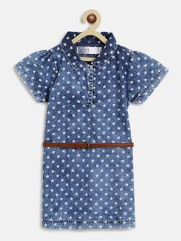 Tales & Stories - Baby Girl's Printed Blue Cotton Half Sleeved Regular Fit Top