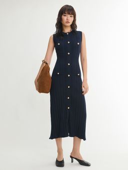 Pomelo - Sleeveless Knit Dress - Navy Blue
