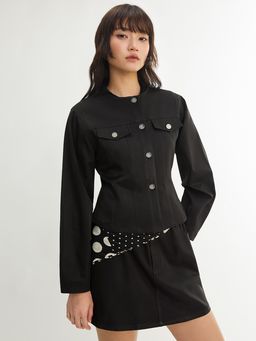 Pomelo - Cropped Button Front Jacket - Black