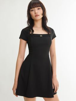 Pomelo - Square Neck Fit Flare Mini Dress - Black