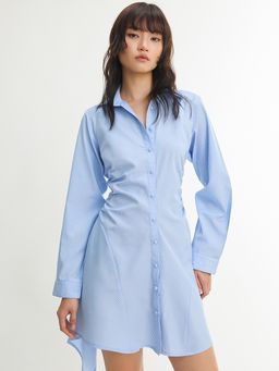 Pomelo - Ruched Shirt Mini Dress - Aqua Blue