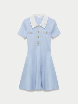 Pomelo - Collared Button Front Ribbed Mini Dress - Baby Blue