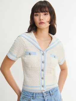 Pomelo - Sailor Collar Knit Cardigan Top - White