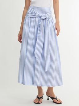 Pomelo - Striped Bow Waist Midi Skirt - Blue